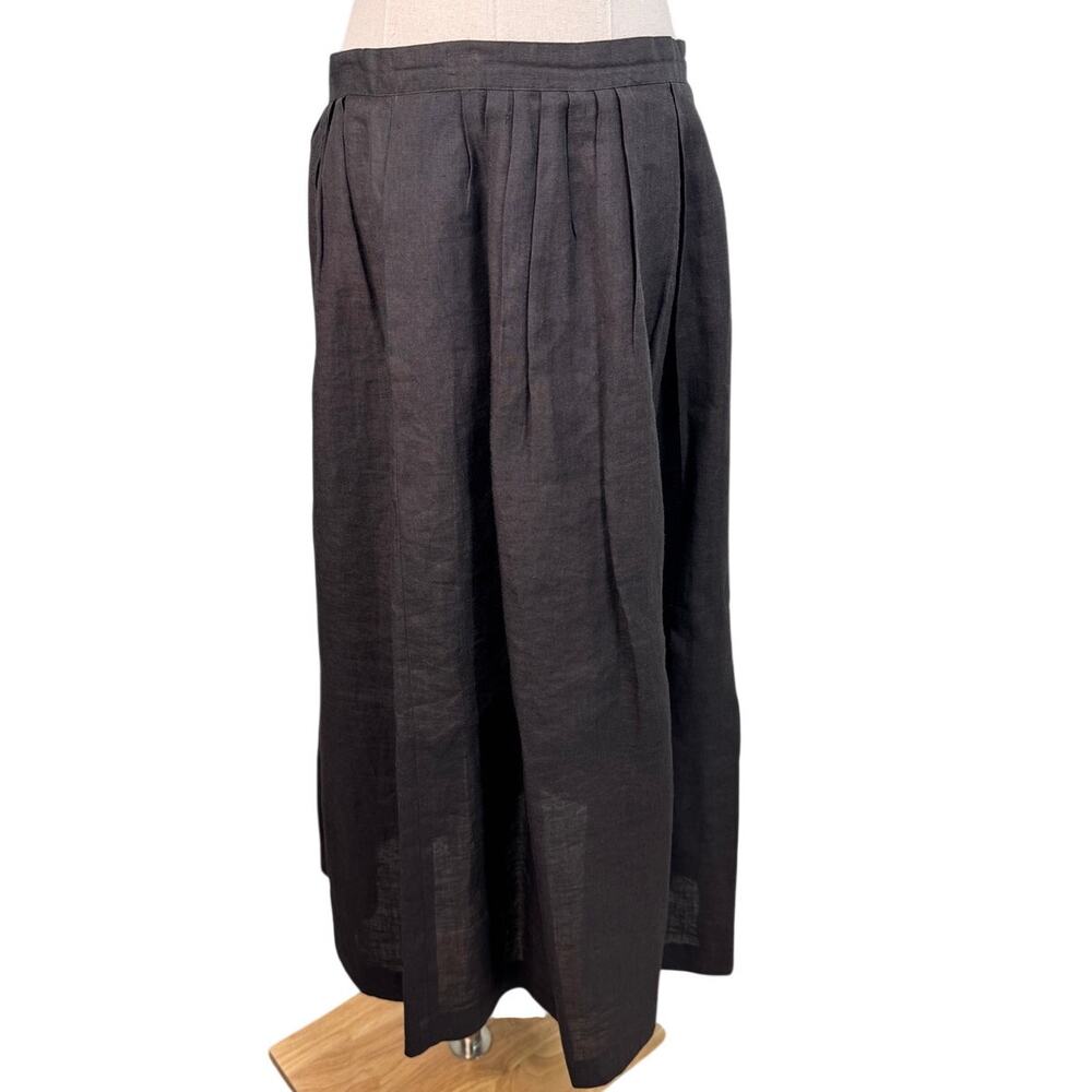 Vintage Bugardi Black 100% Linen Pleated Midi Skirt Pockets Minimalist size M - Picture 2 of 10